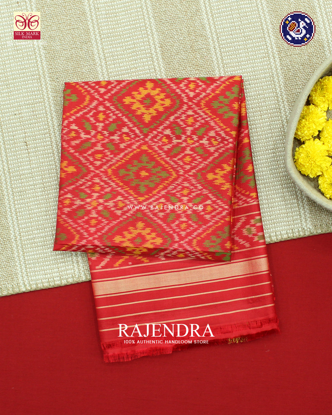 Traditional Panchanda Design Red Rajkot Patola Dupatta