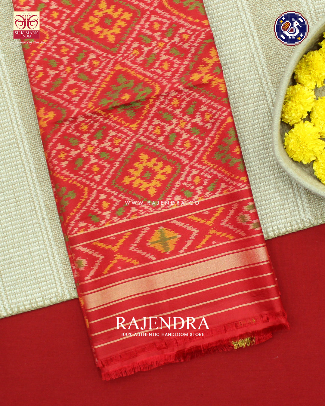Traditional Panchanda Design Red Rajkot Patola Dupatta