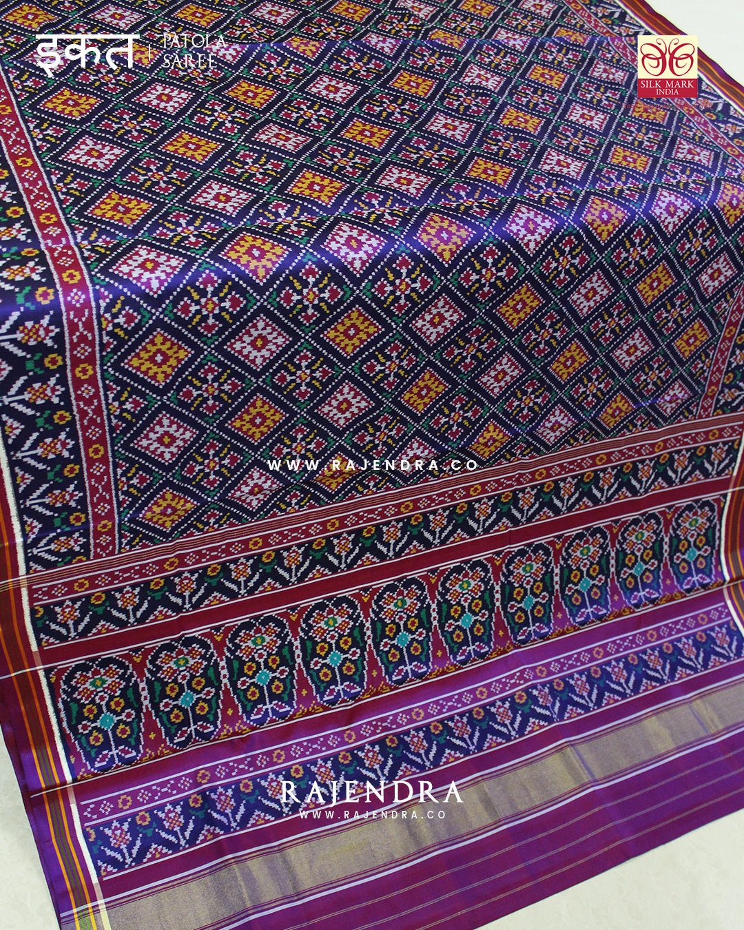 Exclusive Panchanda Design Purple and Blue Semi Double Ikat Rajkot Patola Saree