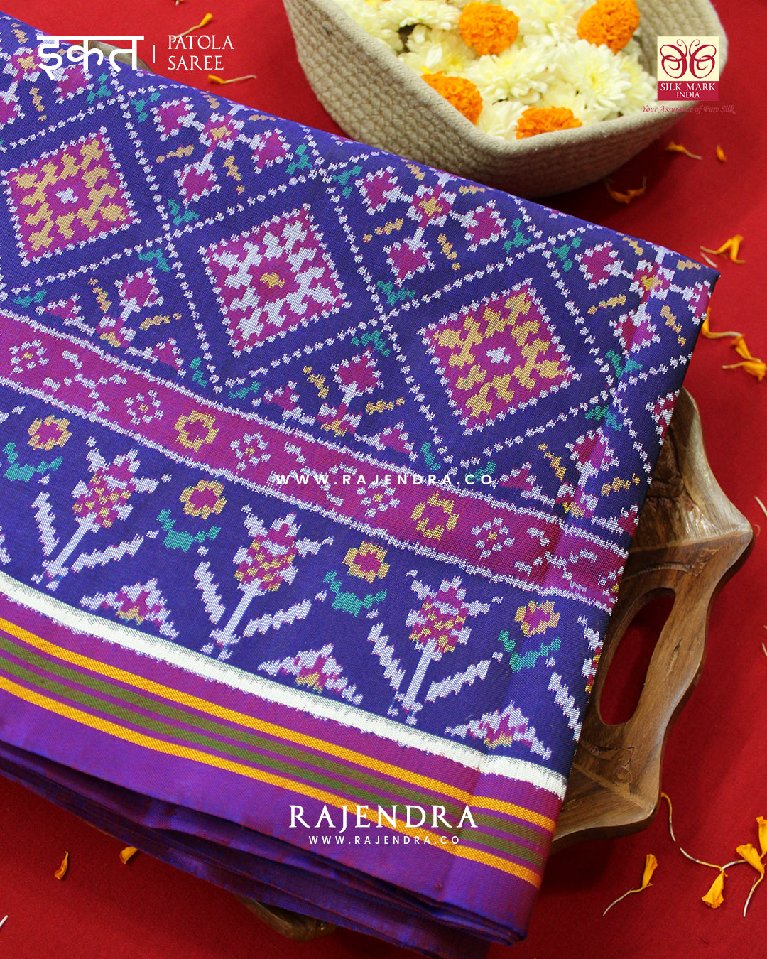 Exclusive Panchanda Design Purple and Blue Semi Double Ikat Rajkot Patola Saree