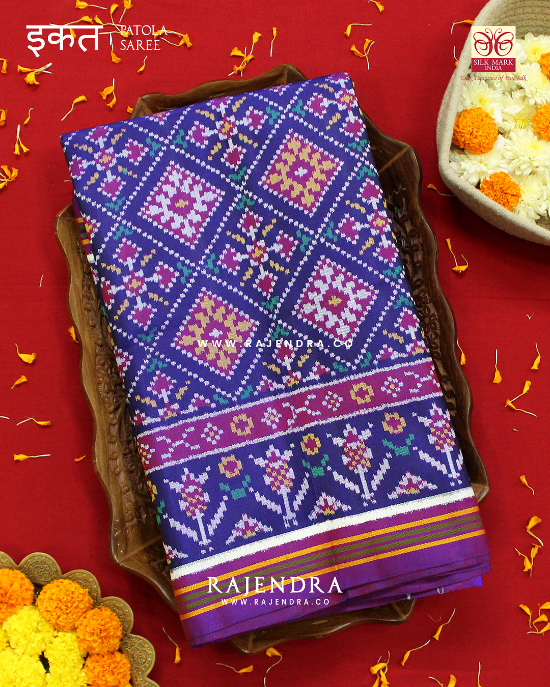 Exclusive Panchanda Design Purple and Blue Semi Double Ikat Rajkot Patola Saree