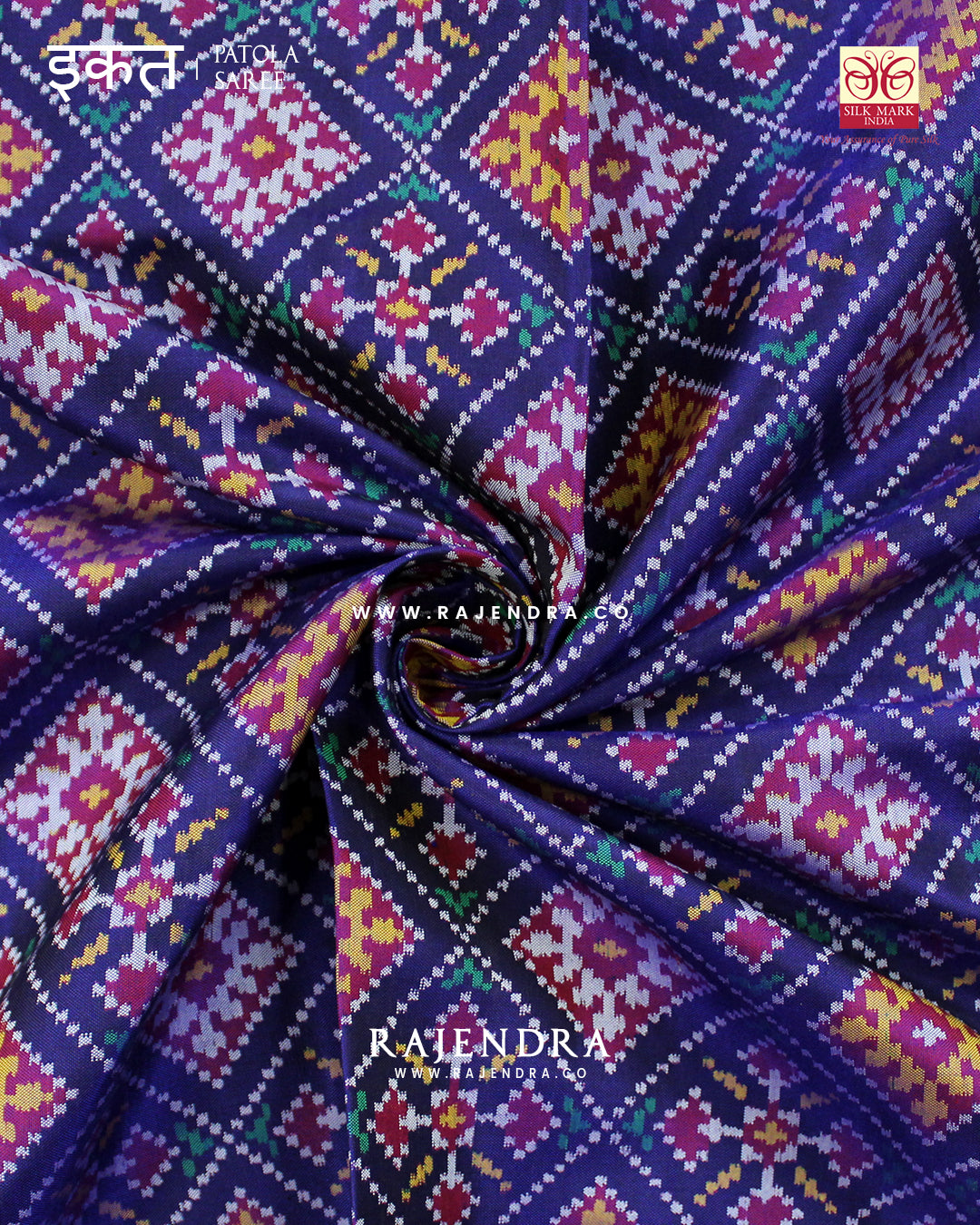 Exclusive Panchanda Design Purple and Blue Semi Double Ikat Rajkot Patola Saree