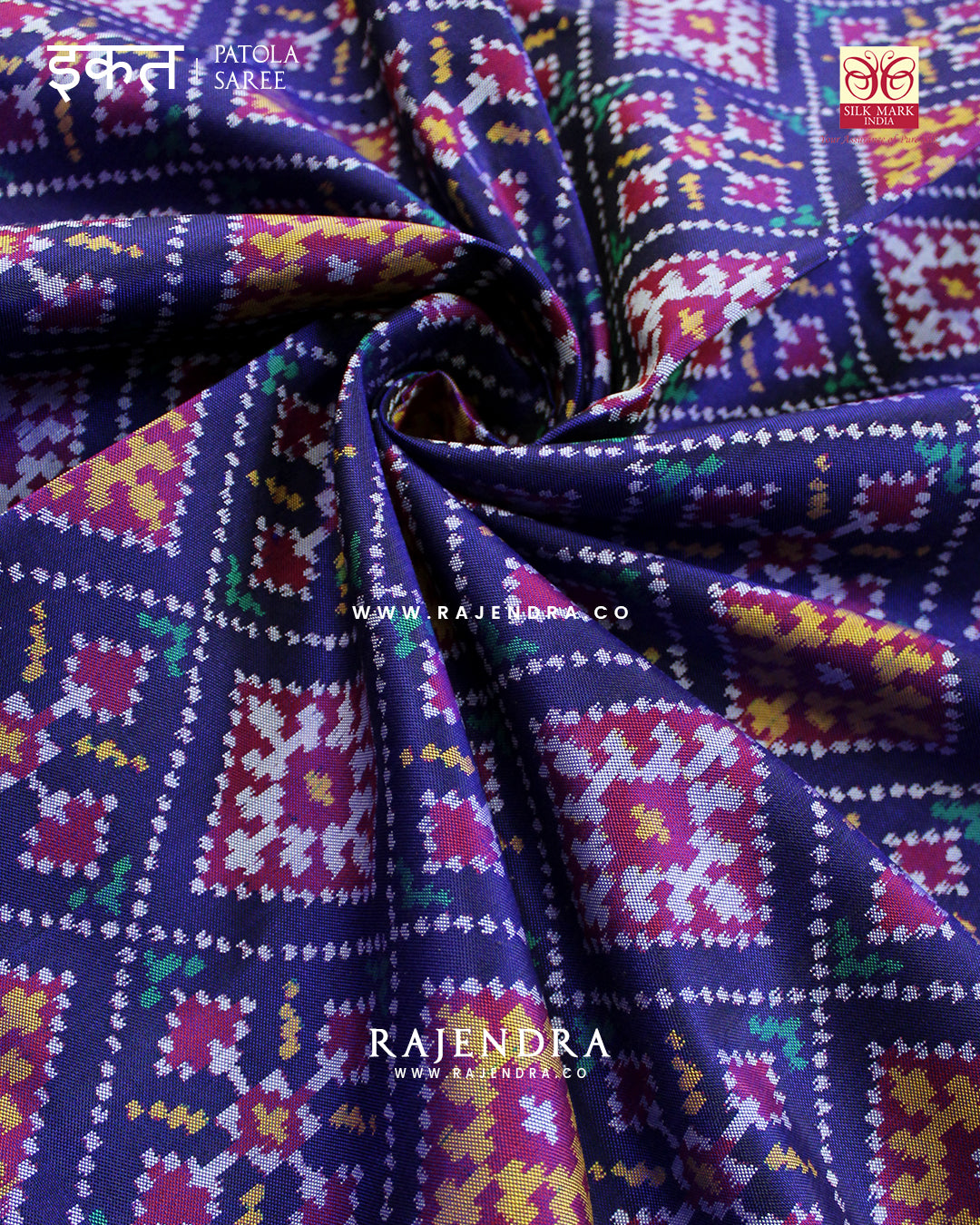 Exclusive Panchanda Design Purple and Blue Semi Double Ikat Rajkot Patola Saree