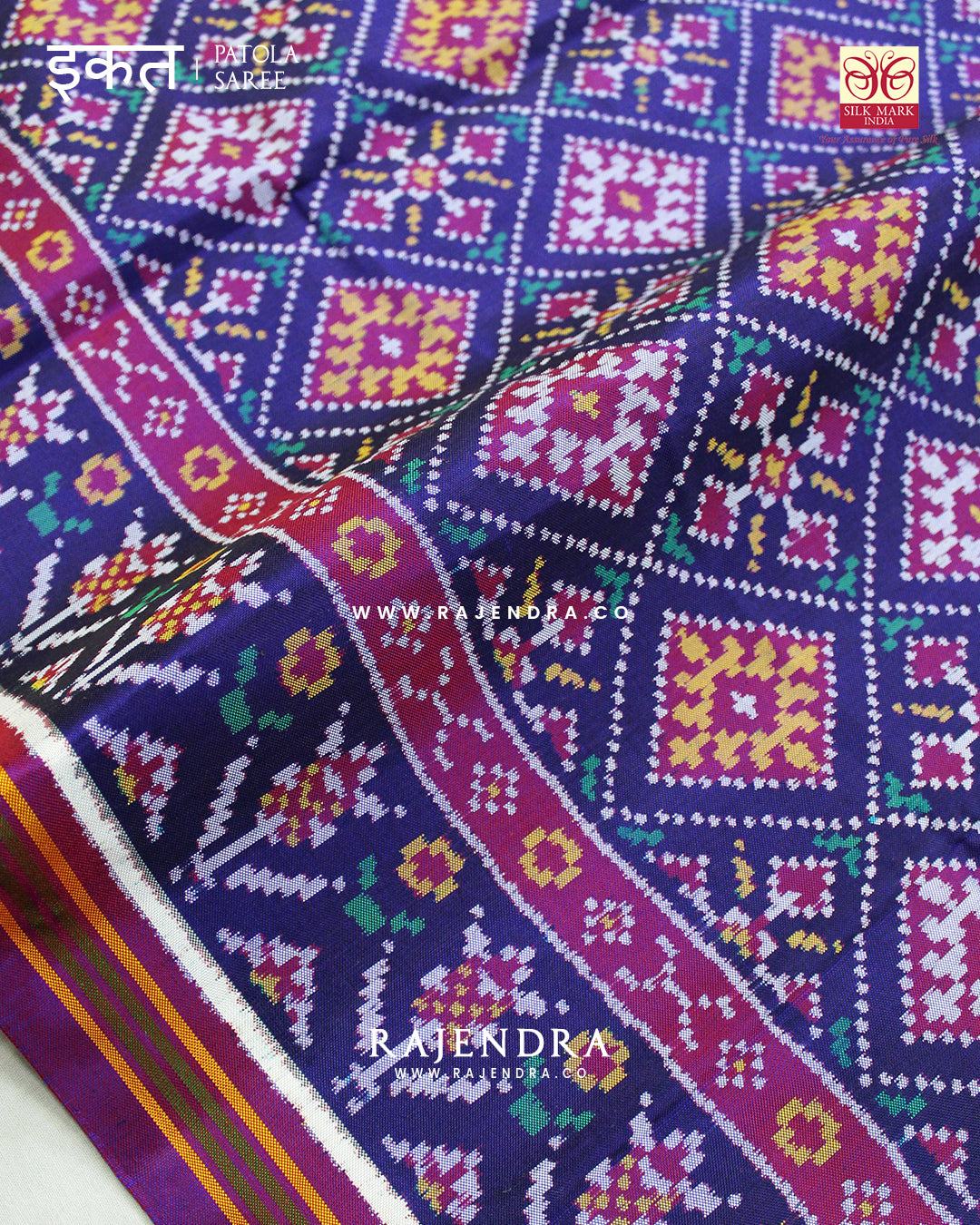 Exclusive Panchanda Design Purple and Blue Semi Double Ikat Rajkot Patola Saree