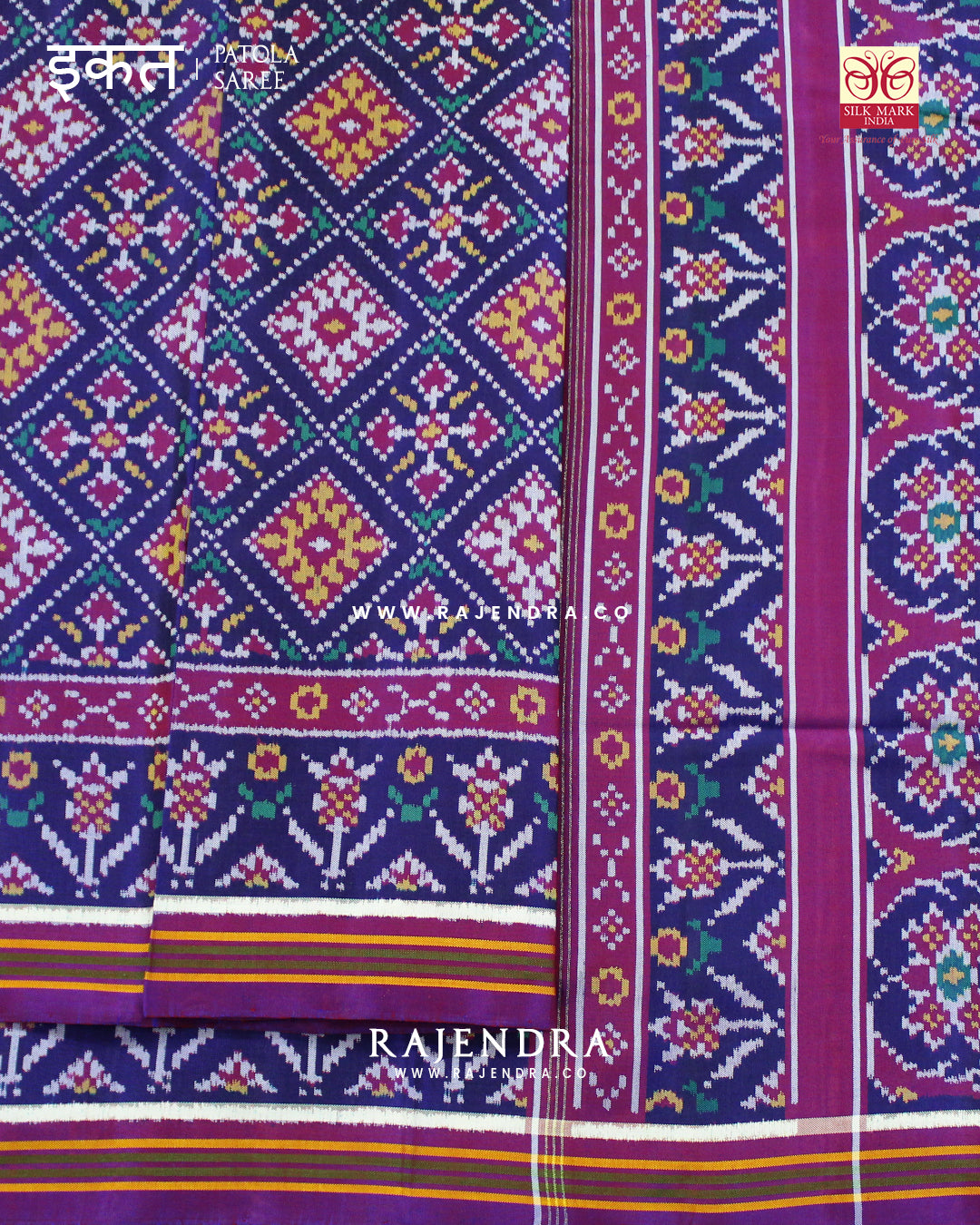 Exclusive Panchanda Design Purple and Blue Semi Double Ikat Rajkot Patola Saree