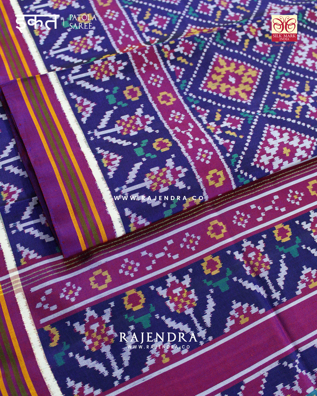 Exclusive Panchanda Design Purple and Blue Semi Double Ikat Rajkot Patola Saree