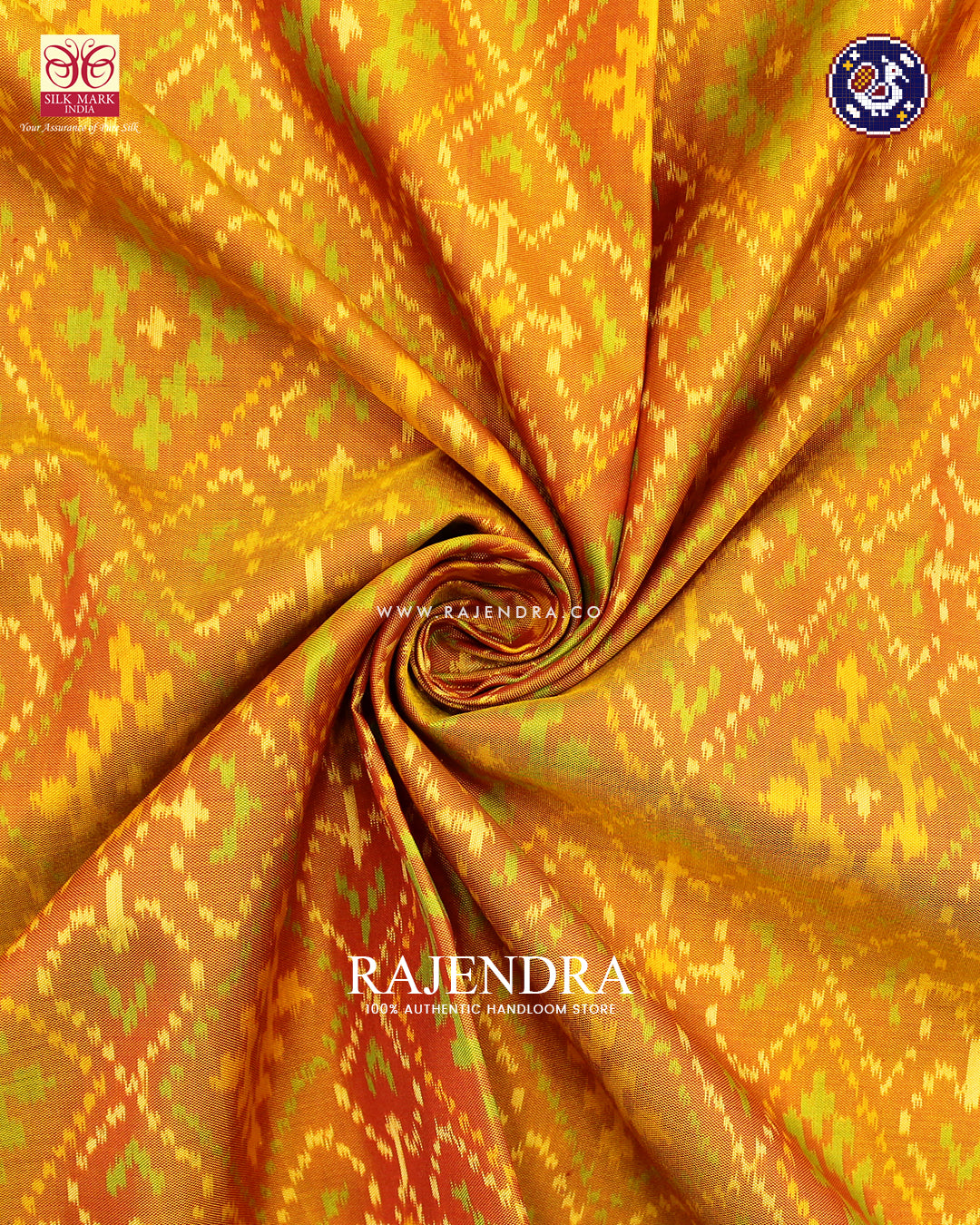 Traditional Panchanda Design Green Mustard Rajkot Patola Saree