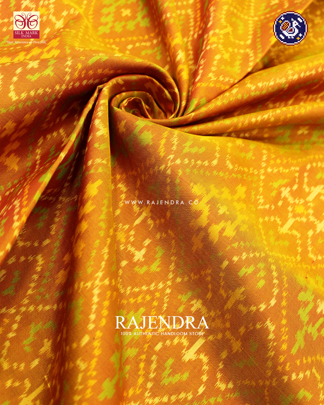Traditional Panchanda Design Green Mustard Rajkot Patola Saree