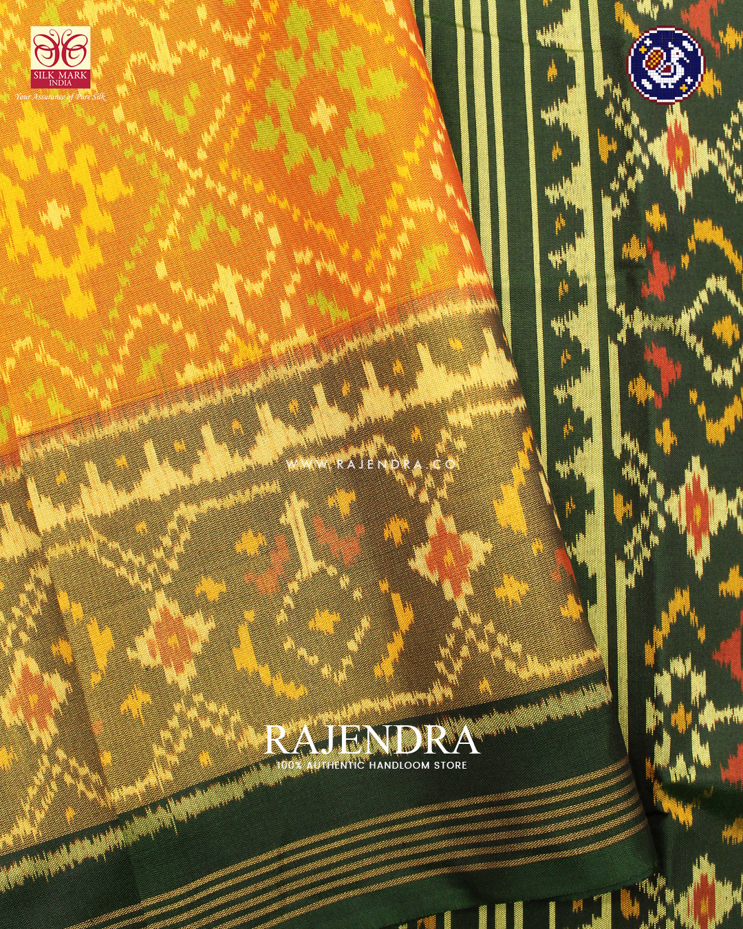 Traditional Panchanda Design Green Mustard Rajkot Patola Saree
