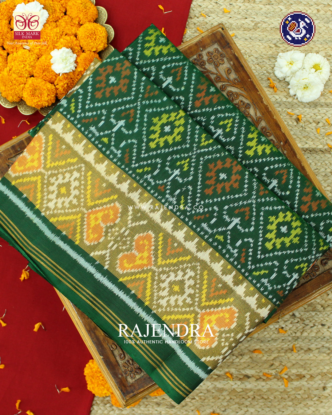 Traditional Panchanda Design Green Rajkot Patola Saree