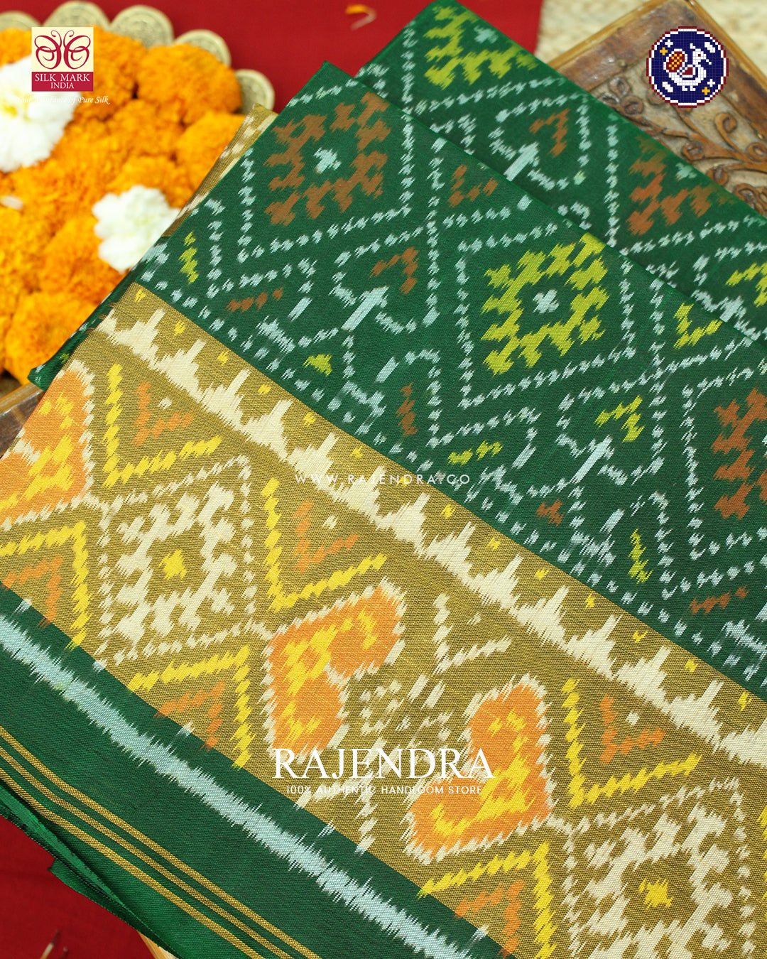 Traditional Panchanda Design Green Rajkot Patola Saree