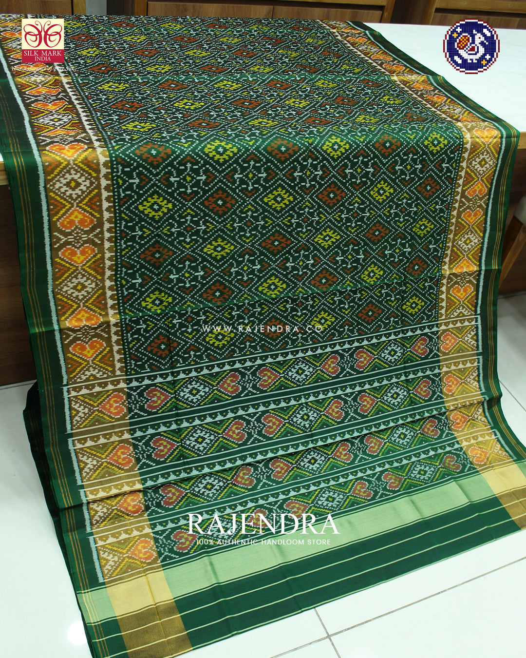 Traditional Panchanda Design Green Rajkot Patola Saree
