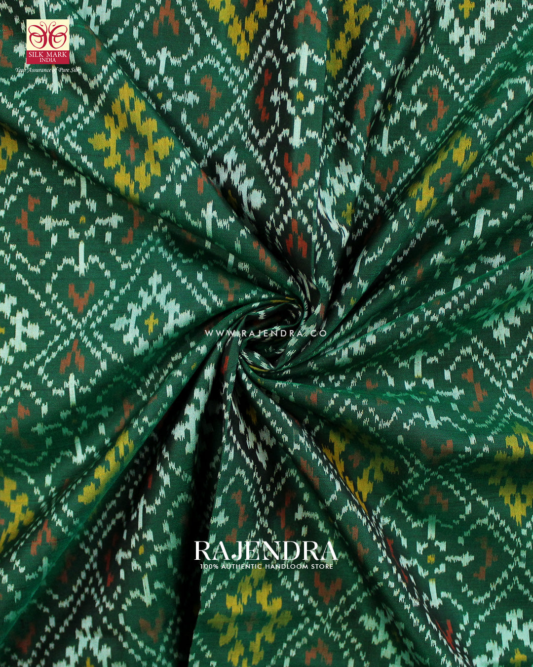 Traditional Panchanda Design Green Single Ikat Rajkot Patola Saree