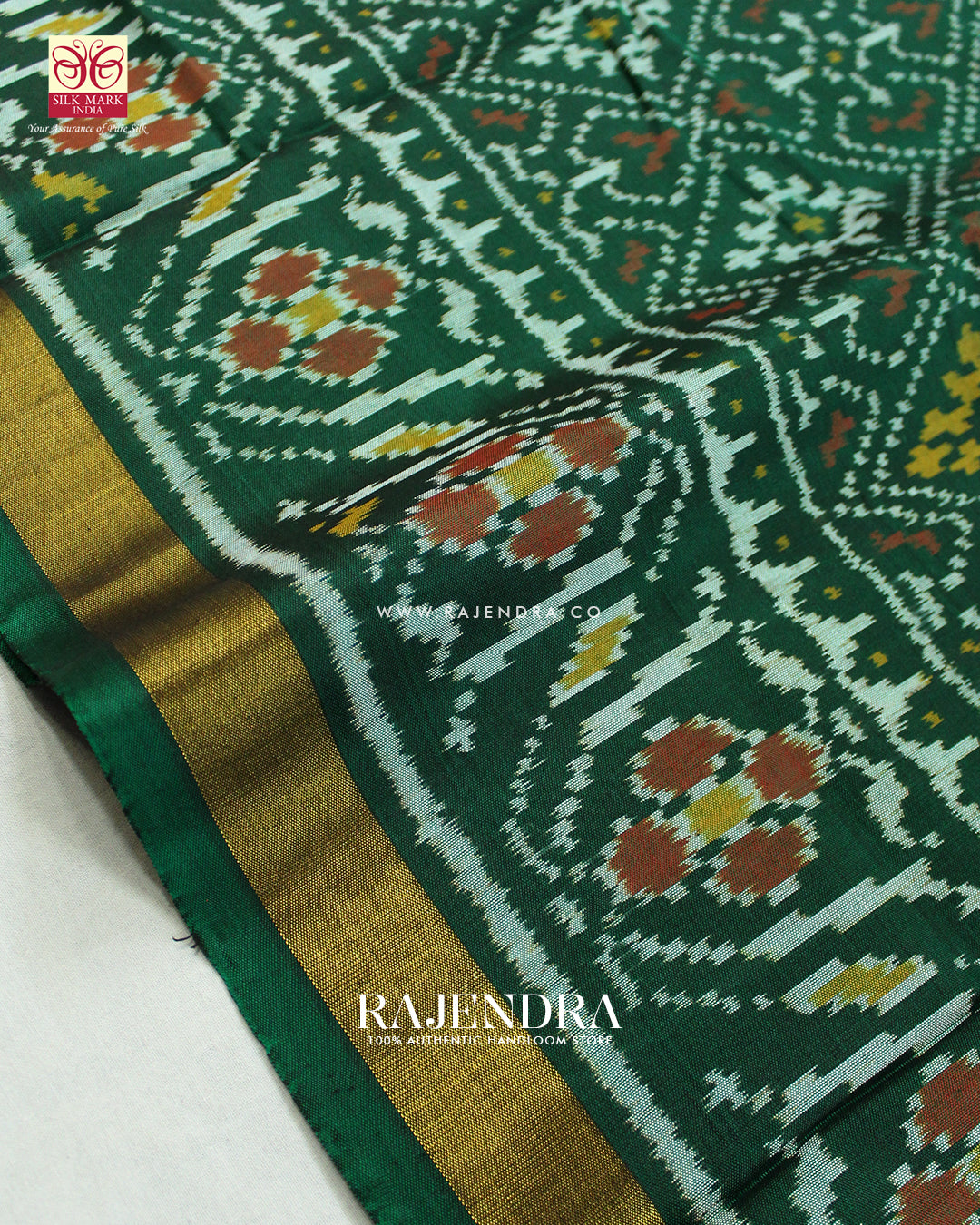 Traditional Panchanda Design Green Single Ikat Rajkot Patola Saree