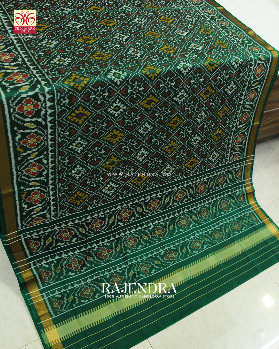 Traditional Panchanda Design Green Single Ikat Rajkot Patola Saree