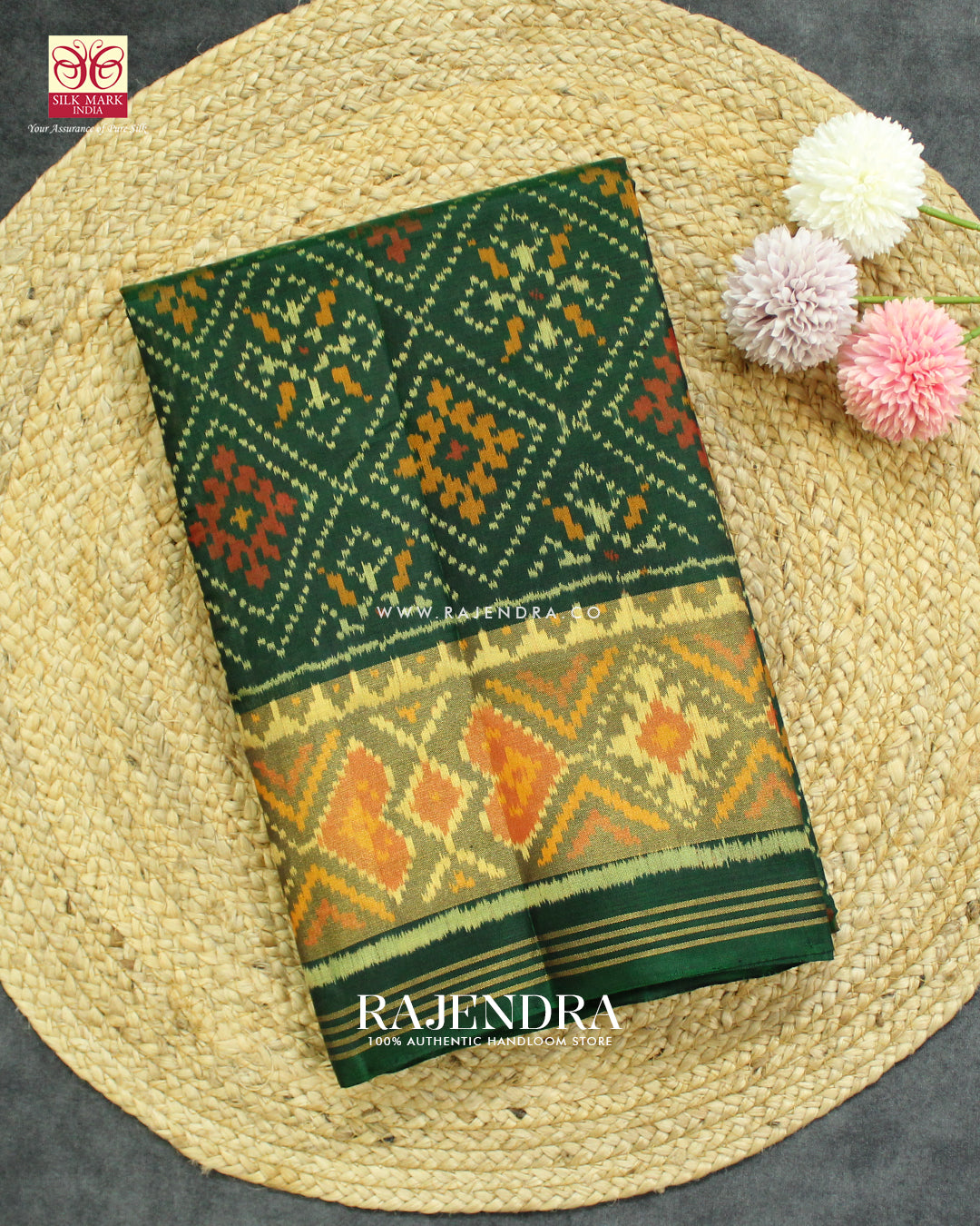 Traditional Panchanda Design Green Single Ikat Rajkot Patola Saree