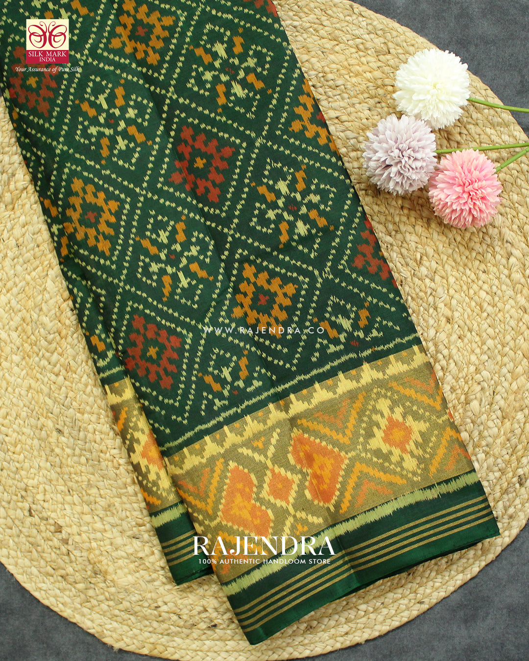 Traditional Panchanda Design Green Single Ikat Rajkot Patola Saree
