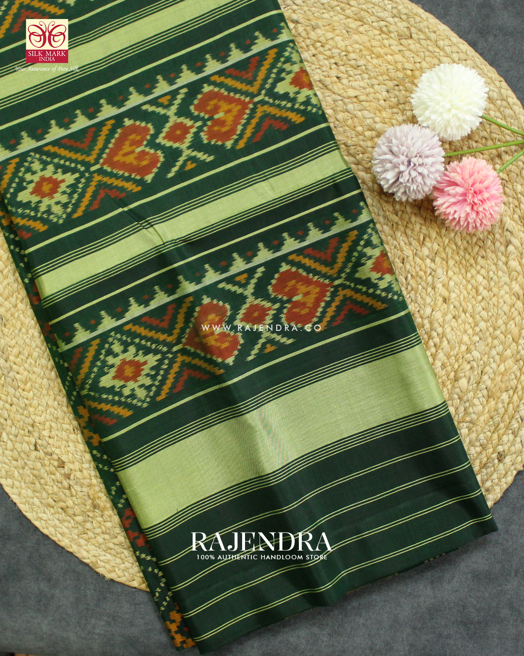 Traditional Panchanda Design Green Single Ikat Rajkot Patola Saree