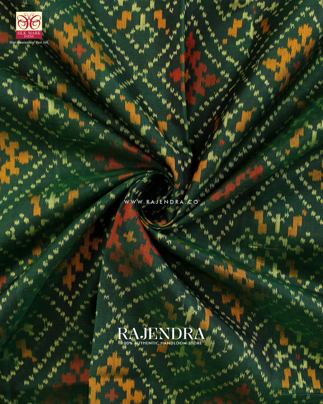 Traditional Panchanda Design Green Single Ikat Rajkot Patola Saree