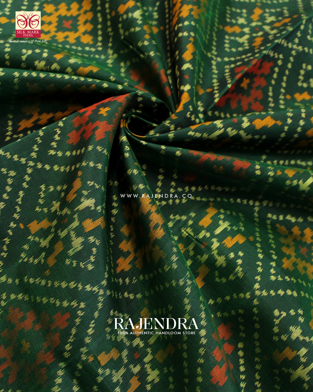 Traditional Panchanda Design Green Single Ikat Rajkot Patola Saree