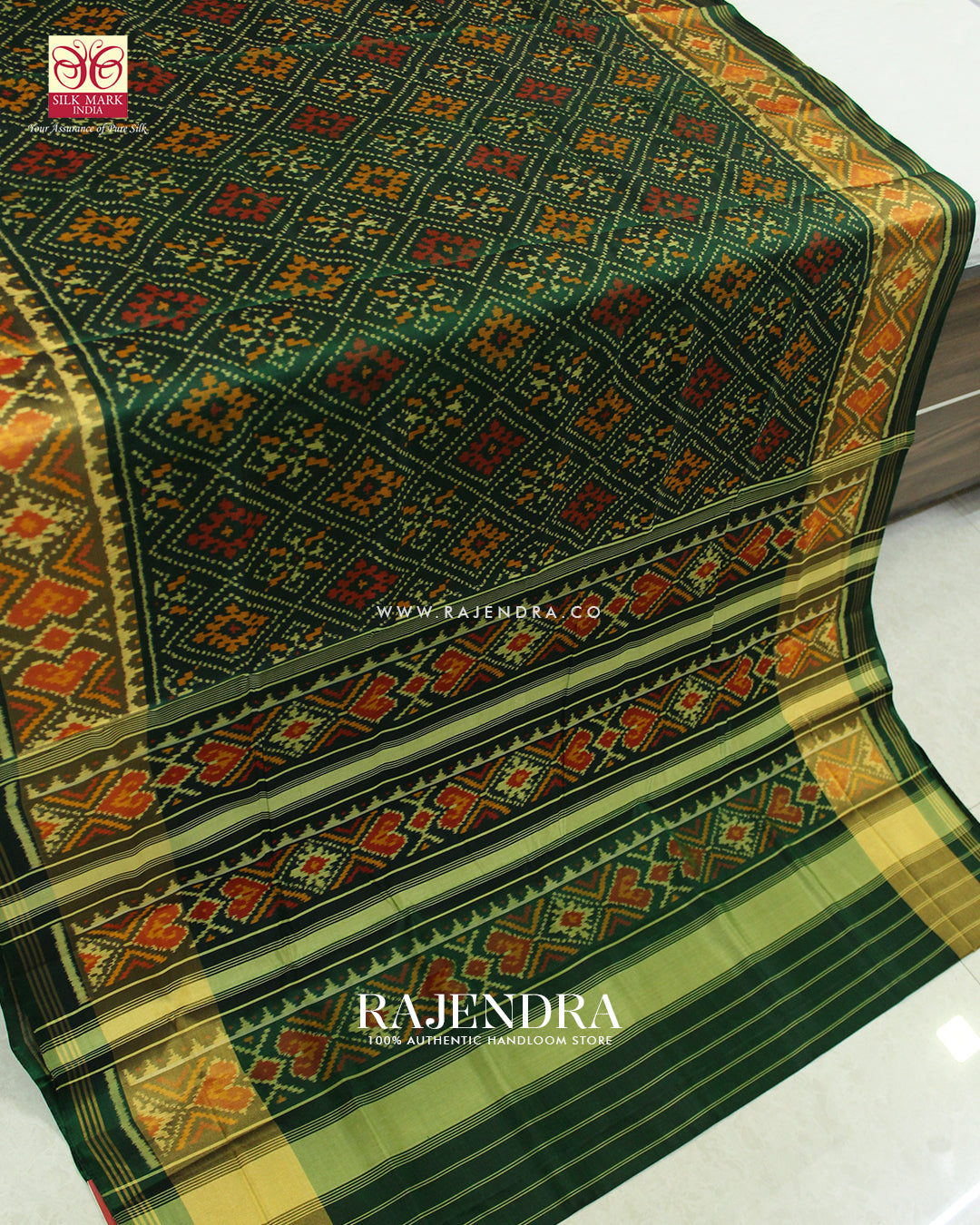Traditional Panchanda Design Green Single Ikat Rajkot Patola Saree