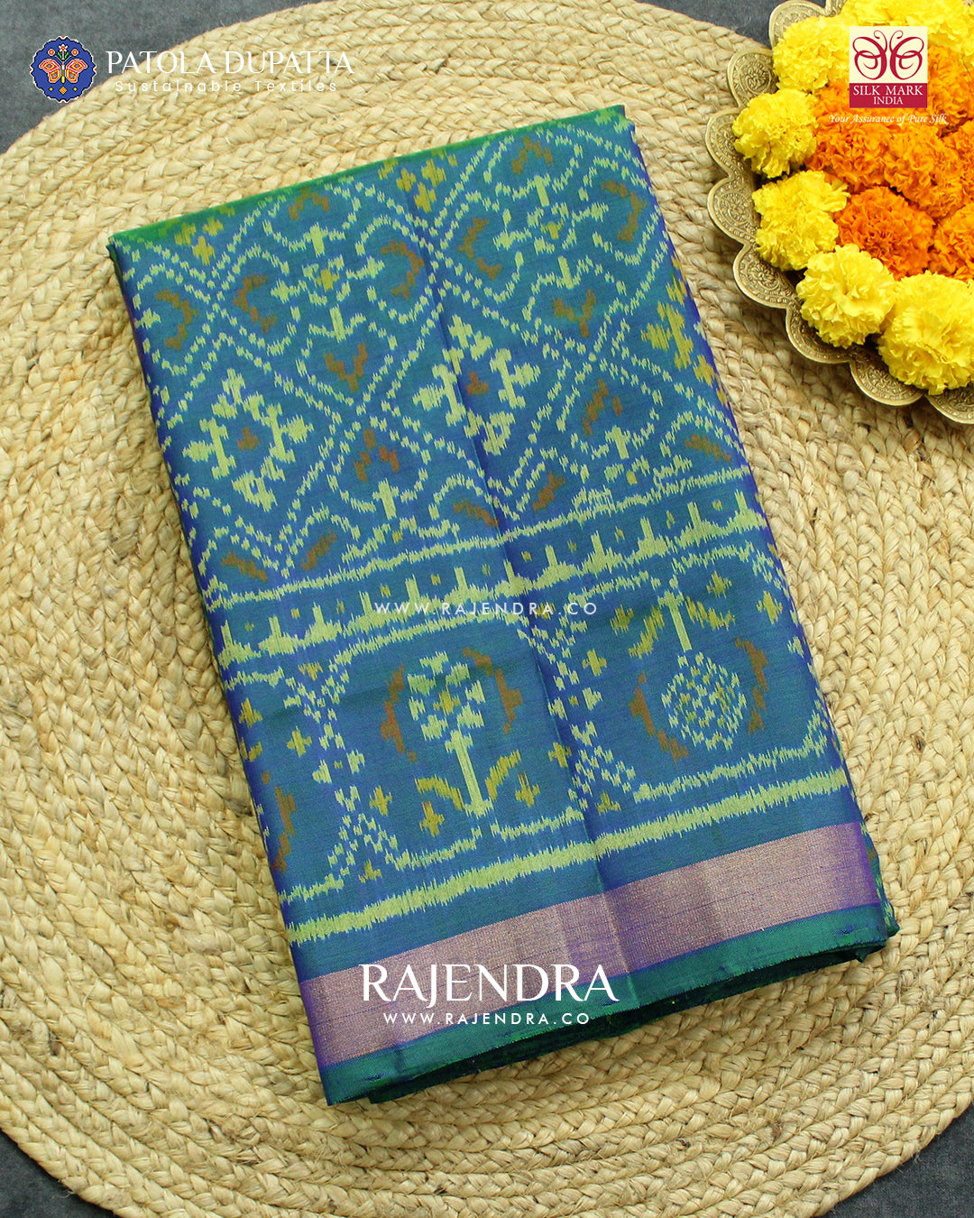 Traditional Panchanda Design Light Blue Single Ikat Rajkot Patola Saree