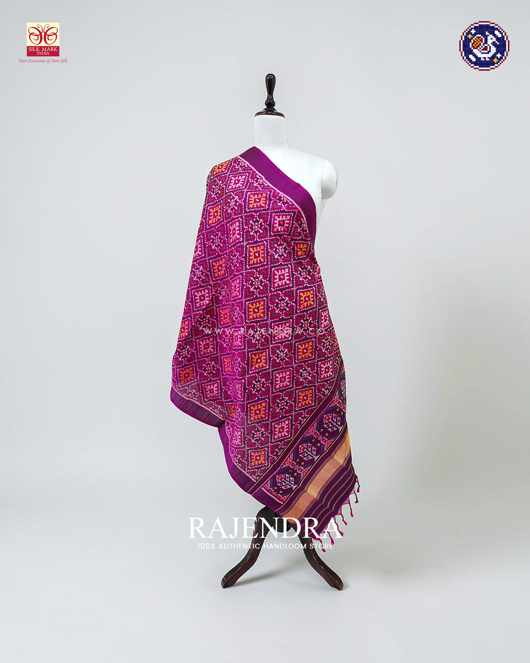 Exclusive Panchanda Design Magenta Ikat Rajkot Patola Dupatta