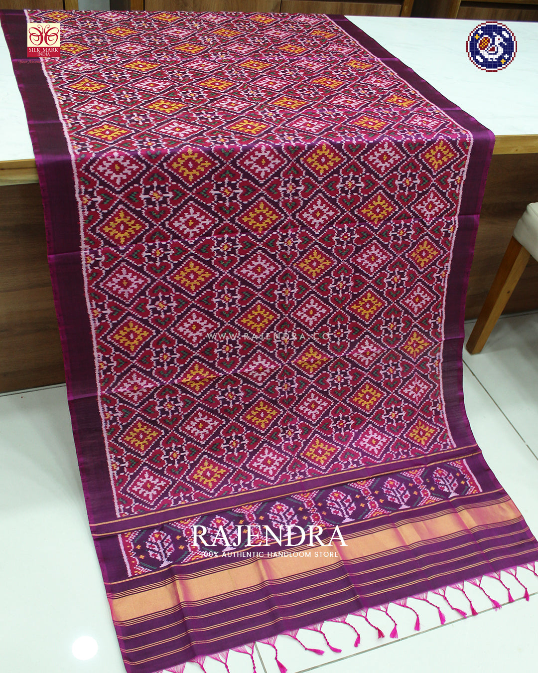 Exclusive Panchanda Design Magenta Ikat Rajkot Patola Dupatta