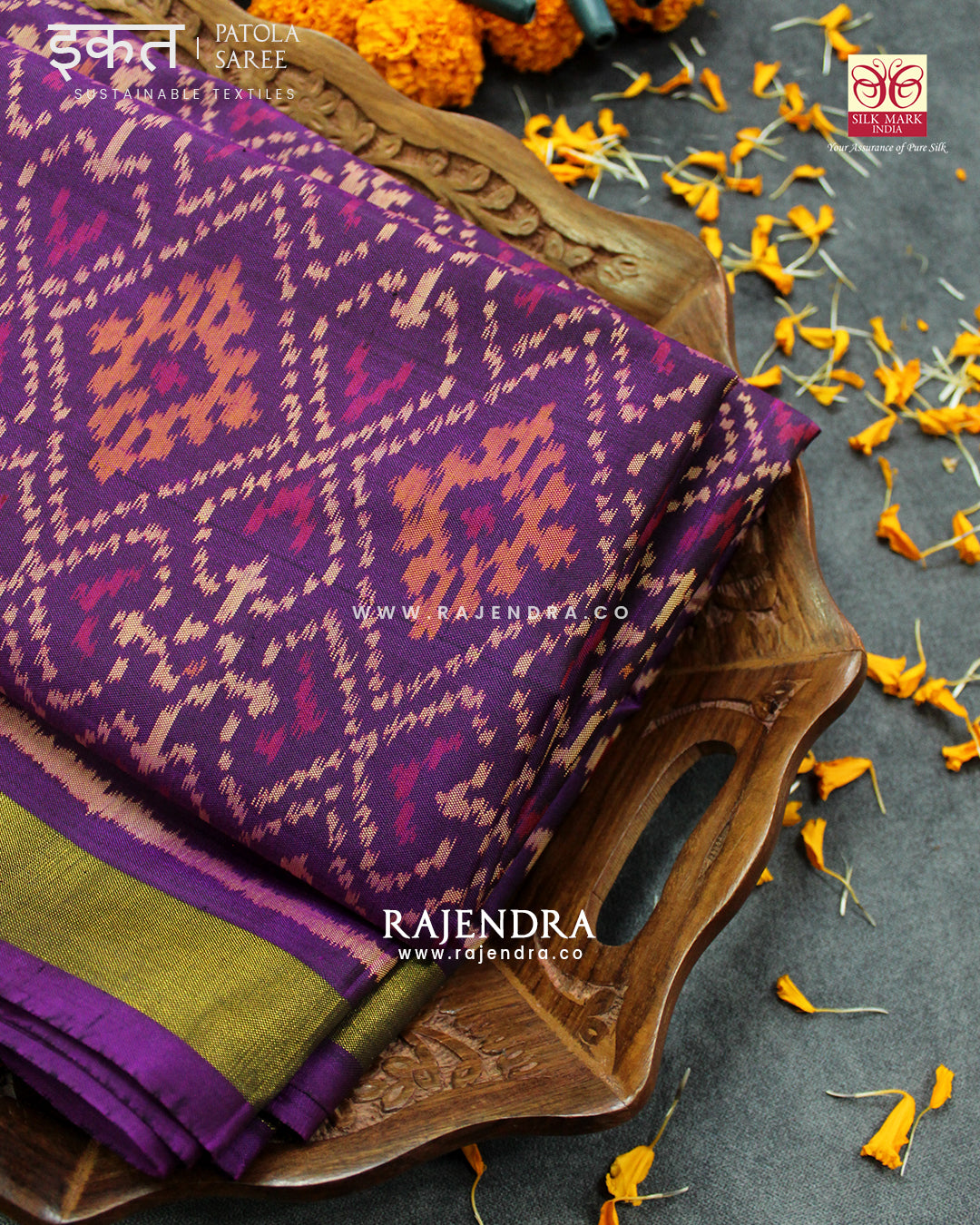 Traditional Panchanda Design Purple Single Ikat Rajkot Patola Saree