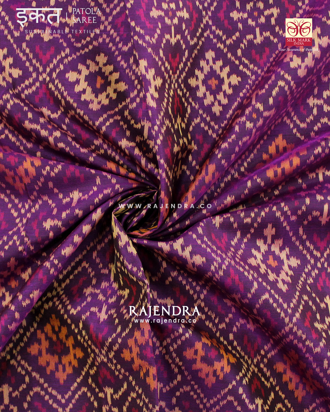 Traditional Panchanda Design Purple Single Ikat Rajkot Patola Saree