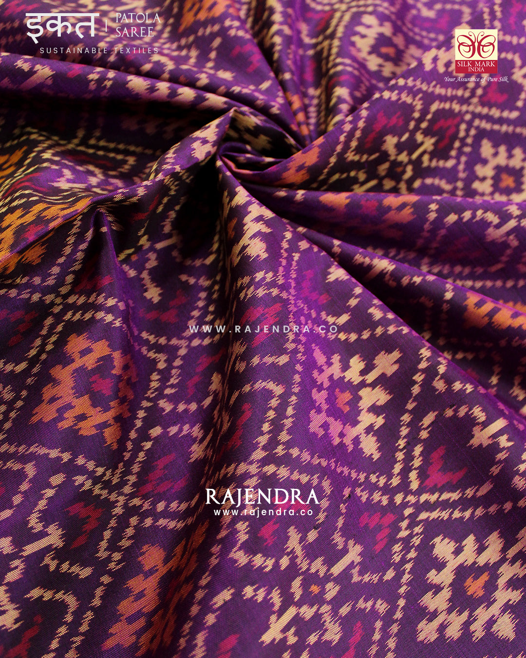 Traditional Panchanda Design Purple Single Ikat Rajkot Patola Saree