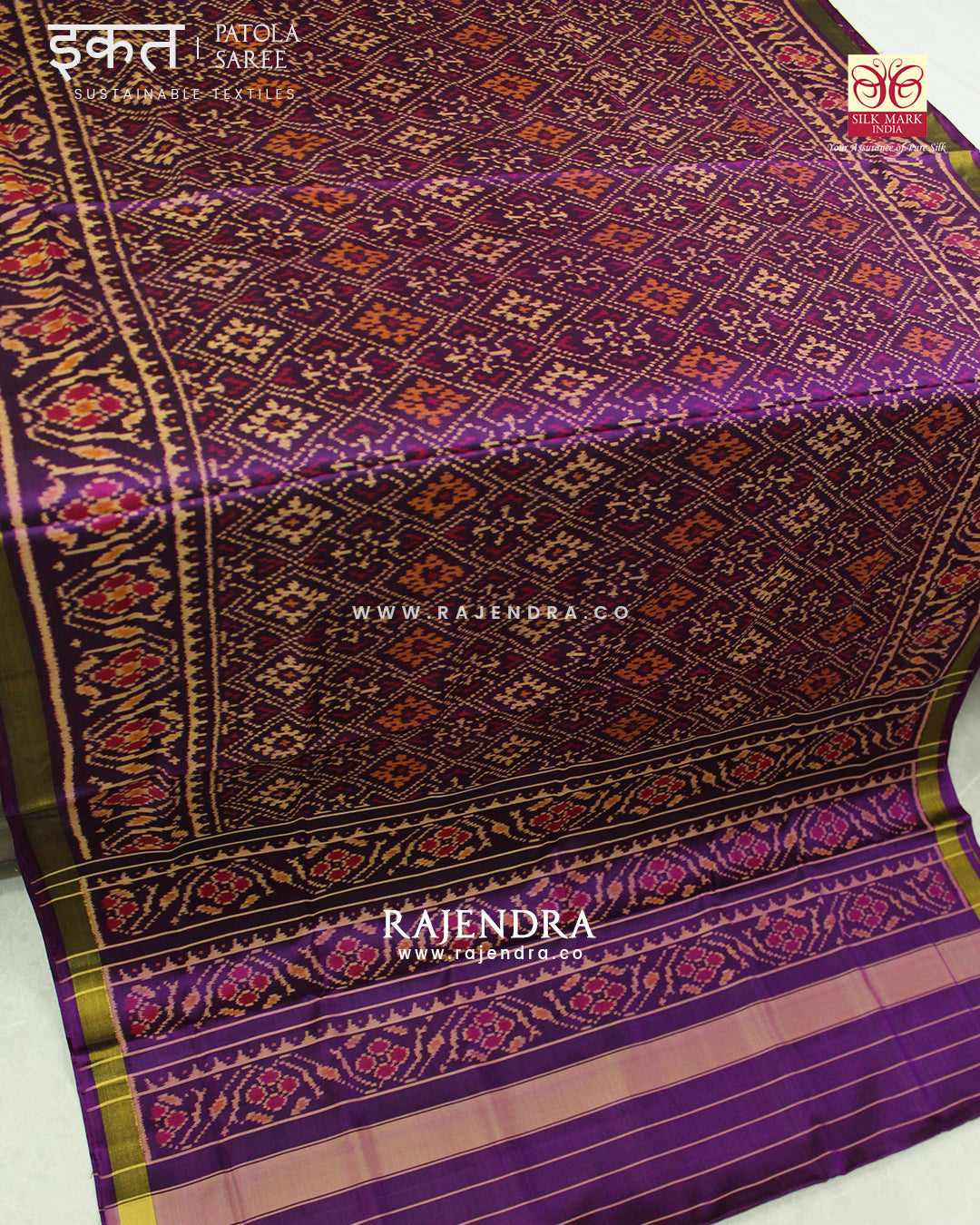Traditional Panchanda Design Purple Single Ikat Rajkot Patola Saree