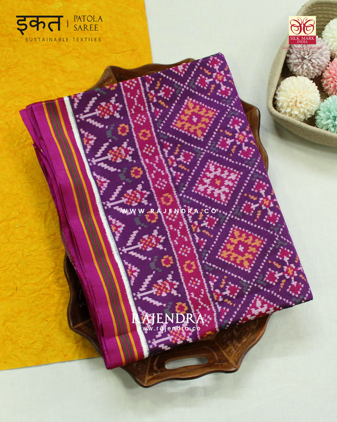 Exclusive Panchanda Design Magenta Pink Semi Double Ikat Rajkot Patola Saree