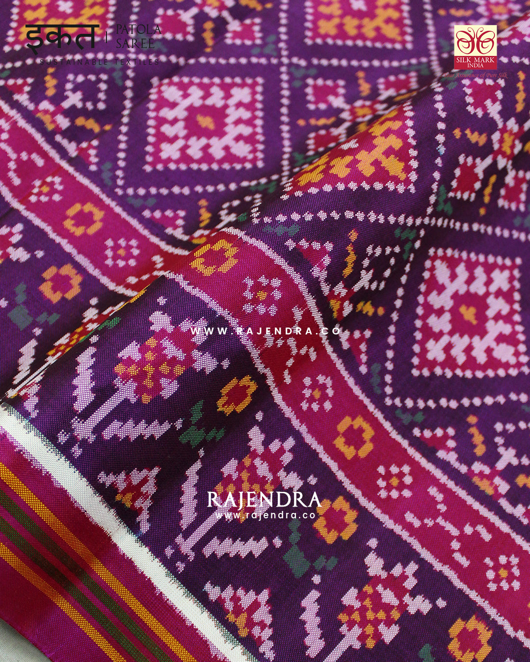 Exclusive Panchanda Design Magenta Pink Semi Double Ikat Rajkot Patola Saree