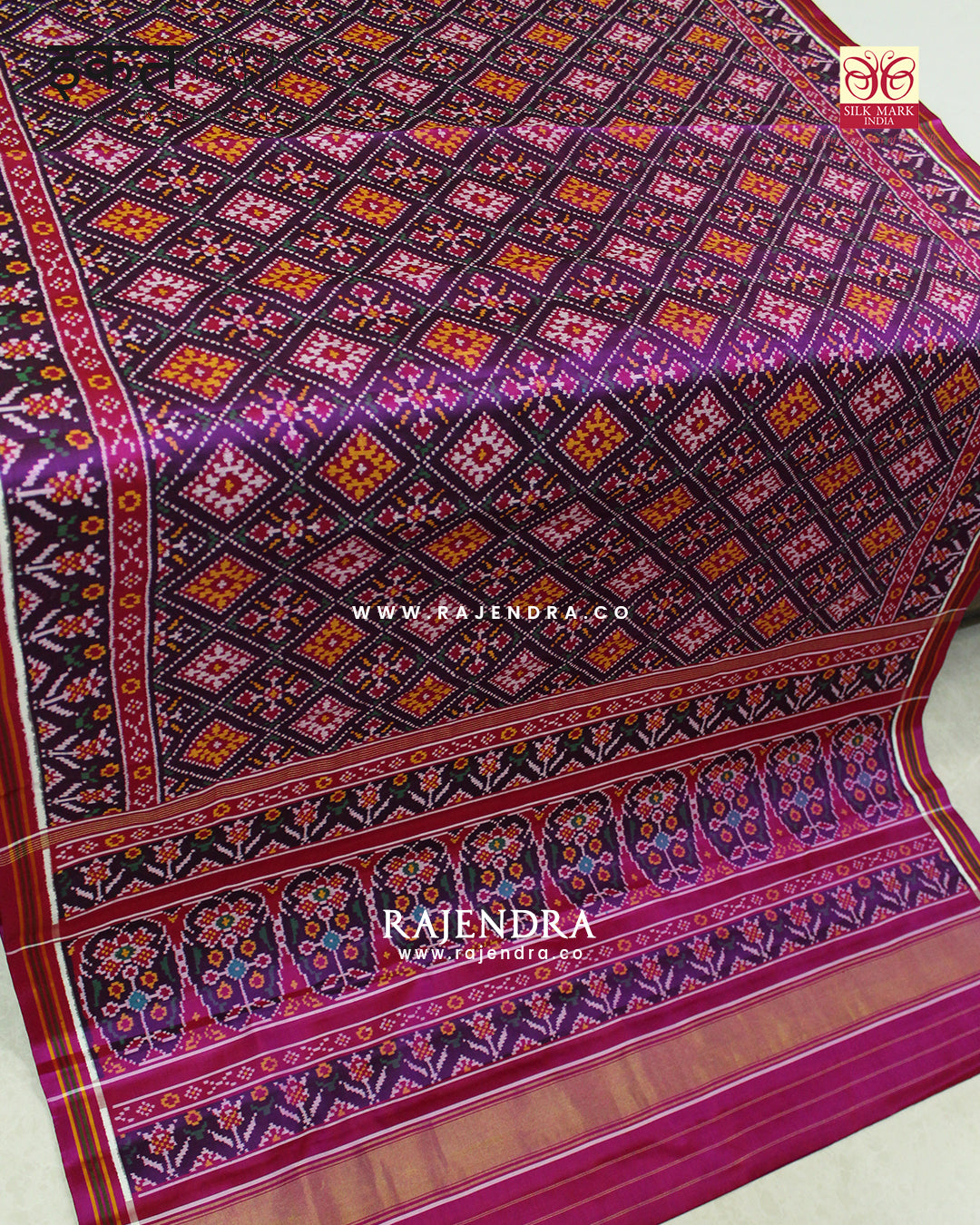 Exclusive Panchanda Design Magenta Pink Semi Double Ikat Rajkot Patola Saree