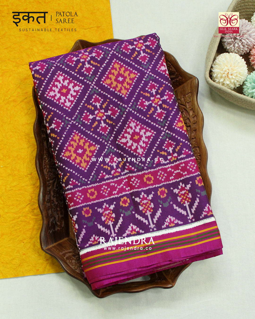 Exclusive Panchanda Design Magenta Pink Semi Double Ikat Rajkot Patola Saree