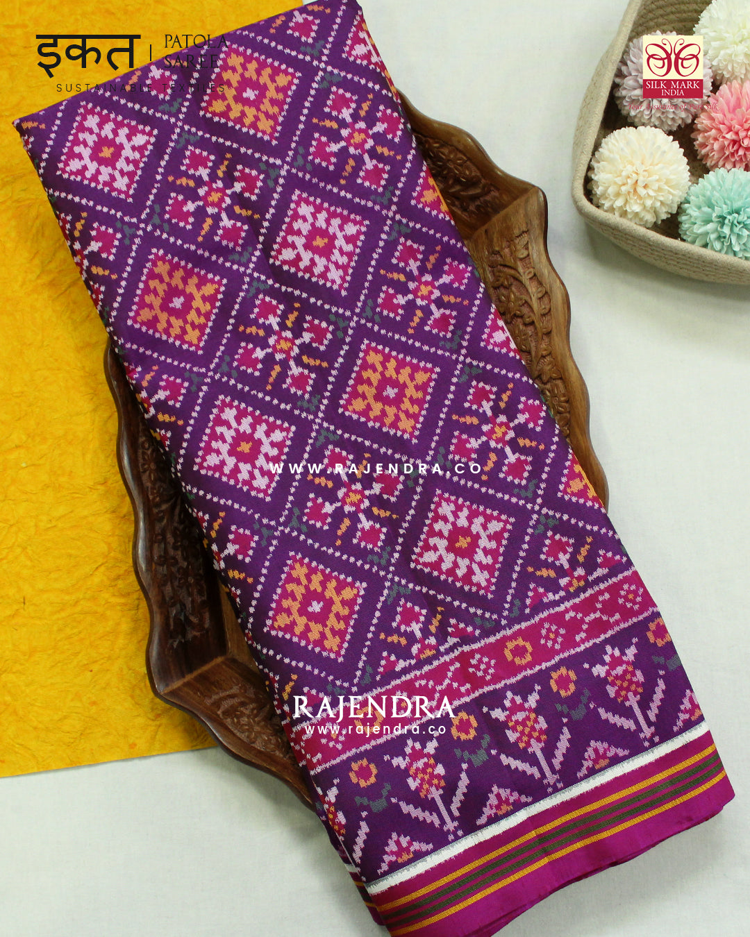 Exclusive Panchanda Design Magenta Pink Semi Double Ikat Rajkot Patola Saree