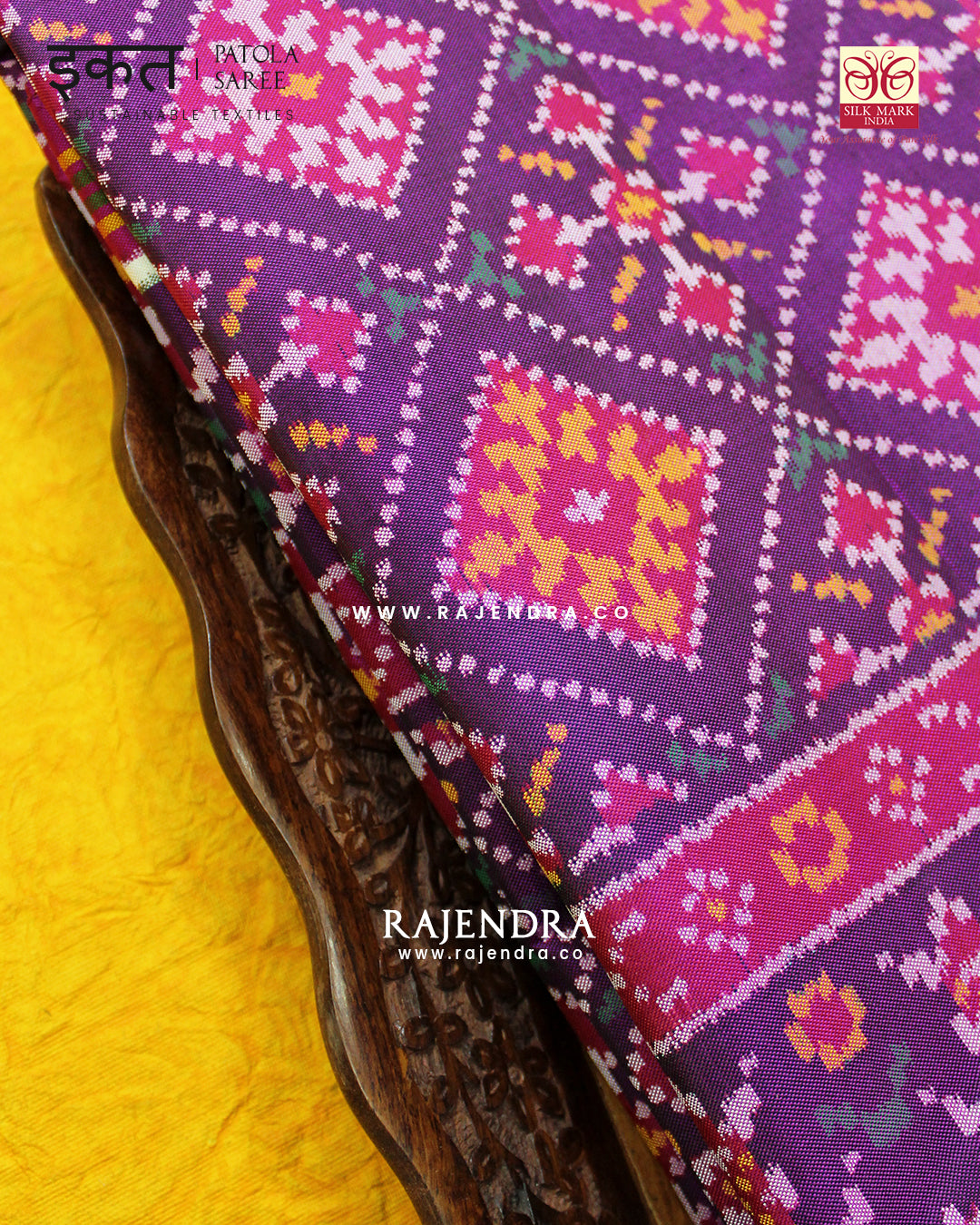 Exclusive Panchanda Design Magenta Pink Semi Double Ikat Rajkot Patola Saree