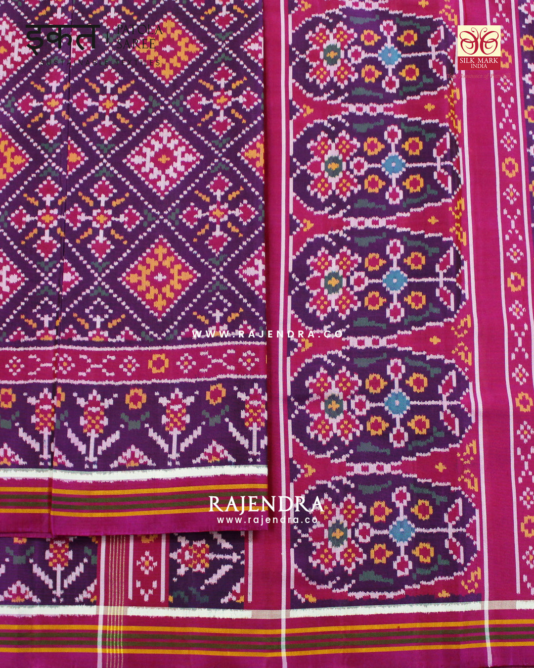 Exclusive Panchanda Design Magenta Pink Semi Double Ikat Rajkot Patola Saree