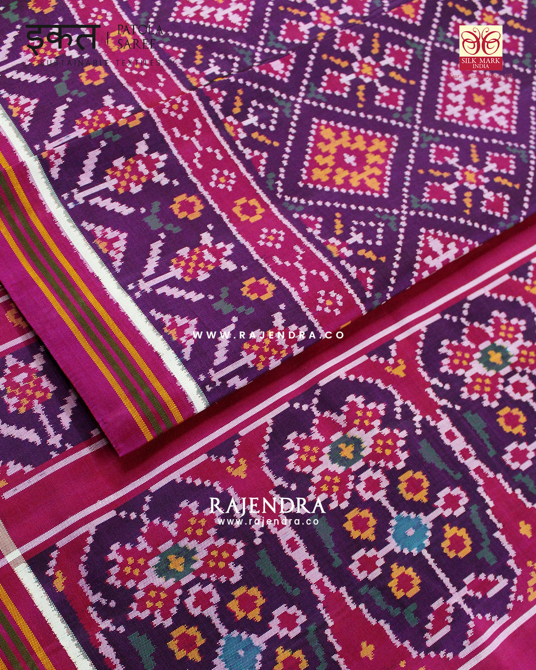 Exclusive Panchanda Design Magenta Pink Semi Double Ikat Rajkot Patola Saree