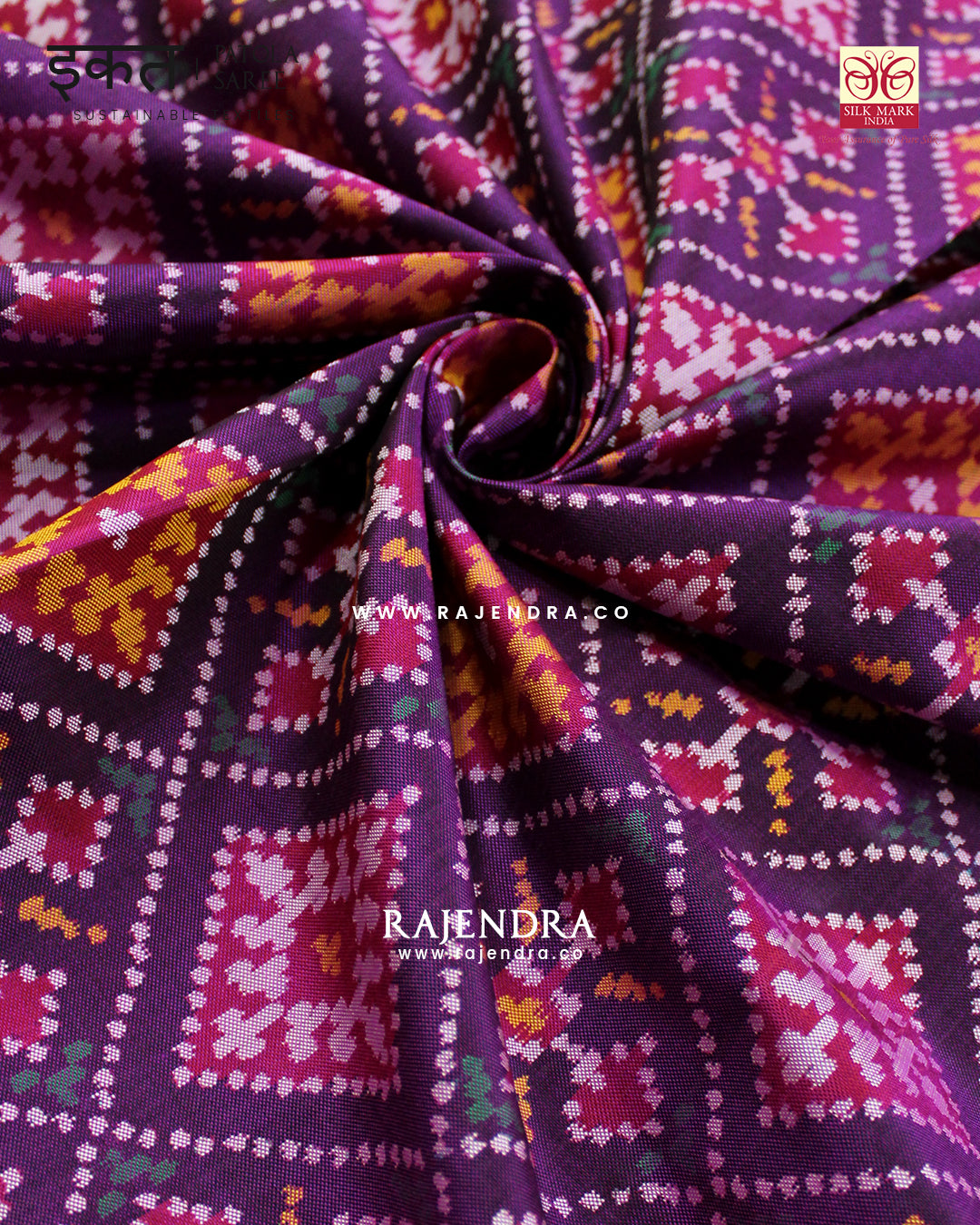 Exclusive Panchanda Design Magenta Pink Semi Double Ikat Rajkot Patola Saree