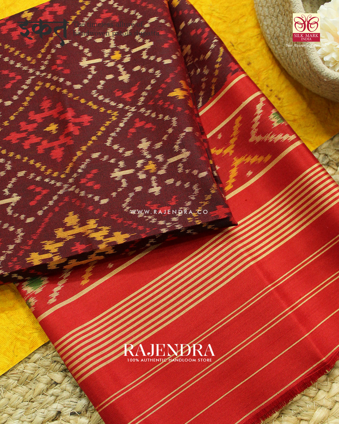Traditional Panchanda Design Maroon Red Rajkot Patola Dupatta