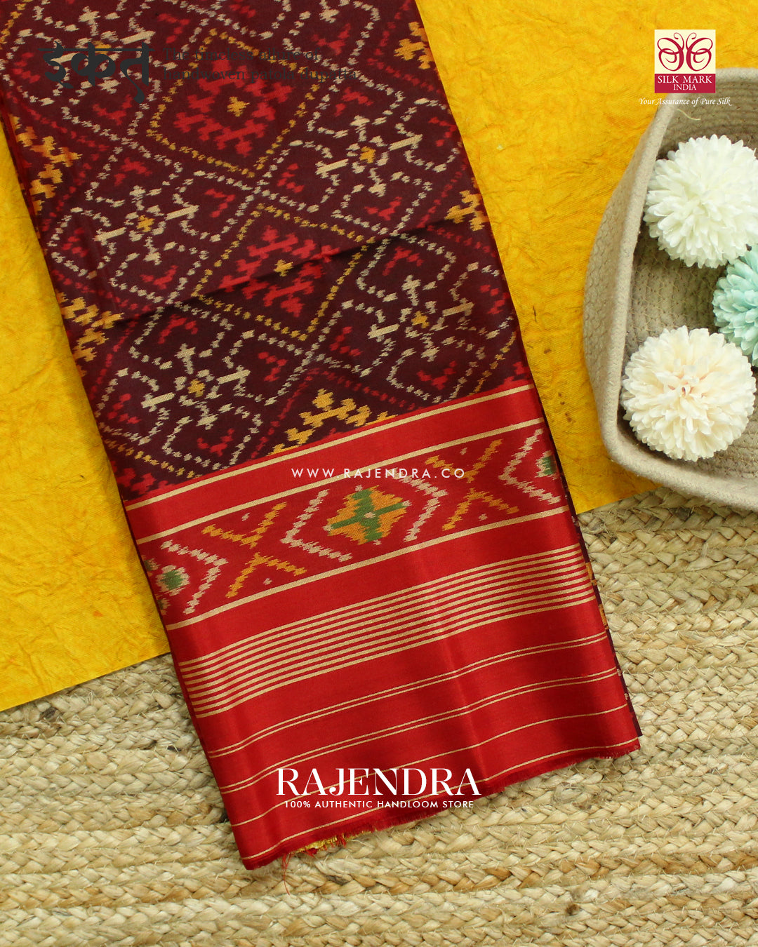 Traditional Panchanda Design Maroon Red Rajkot Patola Dupatta
