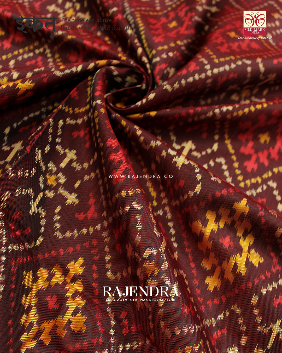 Traditional Panchanda Design Maroon Red Rajkot Patola Dupatta