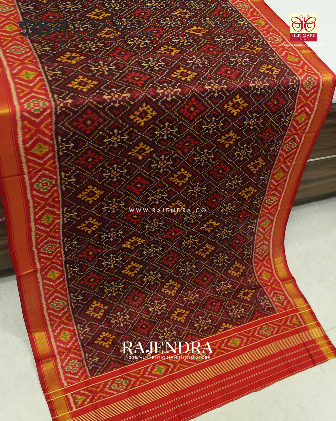 Traditional Panchanda Design Maroon Red Rajkot Patola Dupatta