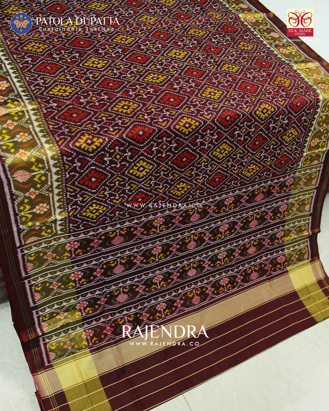 Traditional Panchanda Design Maroon Single Ikat Rajkot Patola Saree