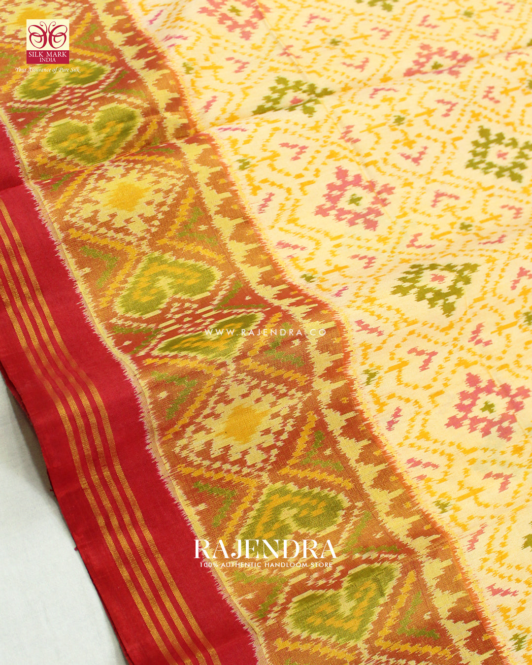 Traditional Panchanda Design Red Cream Single Ikat Rajkot Patola Saree