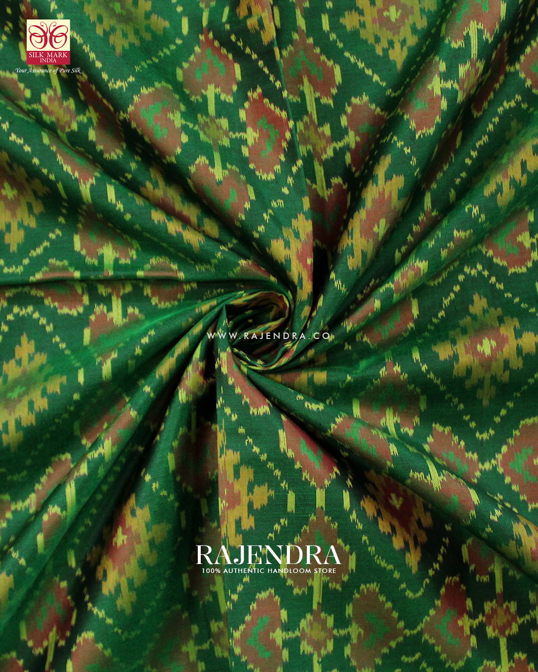 Traditional Panchanda Design Pink and Green Single Ikat Rajkot Patola Saree