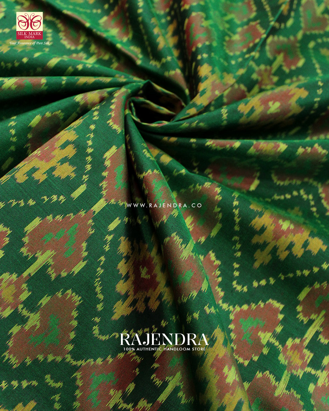 Traditional Panchanda Design Pink and Green Single Ikat Rajkot Patola Saree