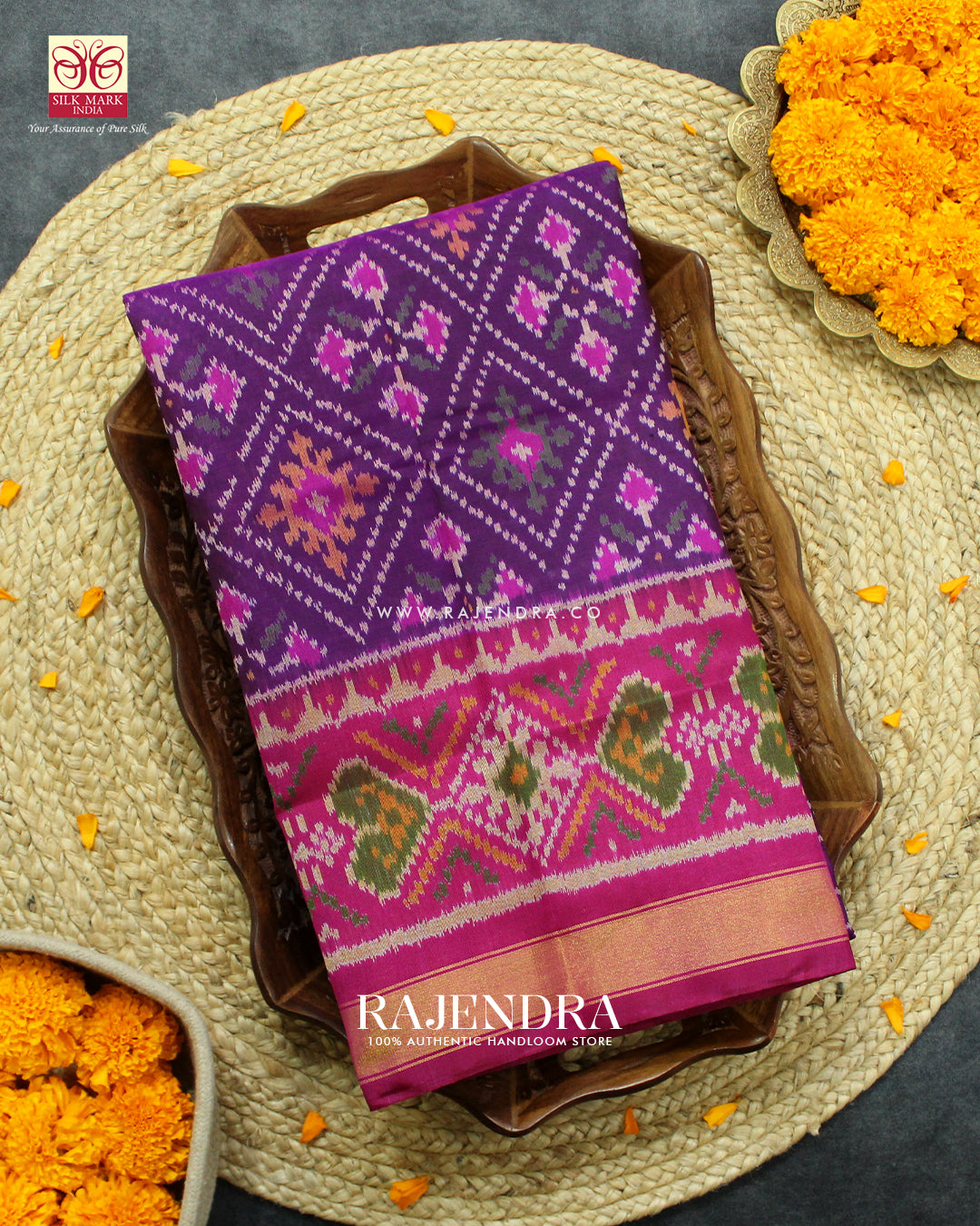 Traditional Panchanda Pink and Magenta Single Ikat Rajkot Patola Saree
